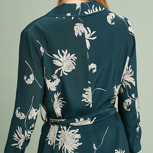 Anthropologie Silk Floral Robe/Jacket Green - Picture 2 of 5
